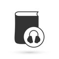 Grey Audio book icon isolated on white background. Book with headphones. Audio guide sign. Online learning concept