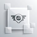 Grey Aviation emblem icon isolated on grey background. Military and civil aviation icons. Flying emblem, eagle bird wing and