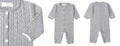 Grey baby romper mockup isolated on white background. Children romper knitted with buttons