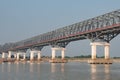 Metal bridge on Irrawaddy River or Ayeyarwady River in Burma Royalty Free Stock Photo