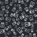Grey Bag of coffee beans icon isolated seamless pattern on black background. Vector Royalty Free Stock Photo