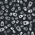 Grey Bag of coffee beans icon isolated seamless pattern on black background. Vector Royalty Free Stock Photo