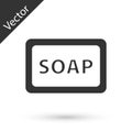 Grey Bar of soap with foam icon isolated on white background. Soap bar with bubbles. Vector Illustration Royalty Free Stock Photo