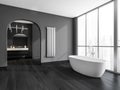 Grey bathroom spaces with archway. Corner view Royalty Free Stock Photo