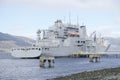 Grey battleship American and British royal fleet docked at naval base in Scotland for the Navy Royalty Free Stock Photo