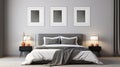 Modern Wall Art Frame Mockup For Hyper-realistic Bedroom Interior Royalty Free Stock Photo