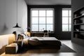 Grey bedroom with home workspace Royalty Free Stock Photo