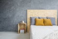 Grey bedroom with OSB bed