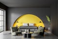 Grey bedroom with yellow wall arch Royalty Free Stock Photo