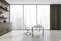 Grey and beige personal office interior with minimalist executive office desk