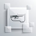 Grey Biathlon rifle icon isolated on grey background. Ski gun. Square glass panels. Vector