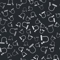 Grey Bicycle lock U shaped industrial icon isolated seamless pattern on black background. Vector