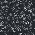 Grey Binder clip icon isolated seamless pattern on black background. Paper clip. Vector Royalty Free Stock Photo