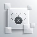 Grey Bingo or lottery ball on bingo card with lucky numbers icon isolated on grey background. Square glass panels