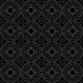 Grey on black hand drawn wavy line tile in a circle seamless repeat pattern background Royalty Free Stock Photo