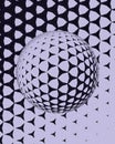 grey black and white 3D triangular mosaic tiled pattern over a spherical surface