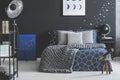 Grey and blue bedroom interior Royalty Free Stock Photo