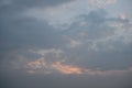 A grey and blue pastel coloured clouded sunset sky