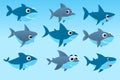 Grey with blue shark cartoon character