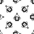 Grey Bottle of maple syrup icon isolated seamless pattern on white background. Vector