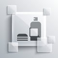 Grey Bottle of shampoo icon isolated on grey background. Square glass panels. Vector