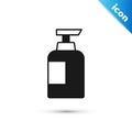 Grey Bottle of shampoo icon isolated on white background. Vector Royalty Free Stock Photo