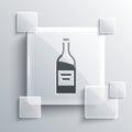 Grey Bottle of wine icon isolated on grey background. Square glass panels. Vector