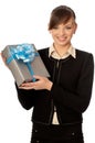 Grey box with blue bow as a gift