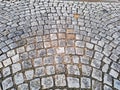 Grey brick pavement background close up. Gray stone tile block background Royalty Free Stock Photo