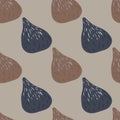 Grey and brown colored figs elements seamless pattern. Exotic fruit pale palette in brown and grey tones