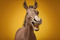 grey brown funny laughing horse with big ears on yellow background Royalty Free Stock Photo