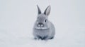 Cute Baby Rabbit Sitting in Snow, Adorable Bunny Portrait Royalty Free Stock Photo