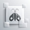 Grey Butterfly icon isolated on grey background. Square glass panels. Vector