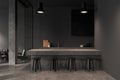 Grey cafe interior with bar counter and stool in row, eating space Royalty Free Stock Photo