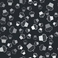 Grey Cake icon isolated seamless pattern on black background. Happy Birthday. Vector Royalty Free Stock Photo