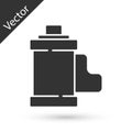 Grey Camera vintage film roll cartridge icon isolated on white background. 35mm film canister. Filmstrip photographer Royalty Free Stock Photo