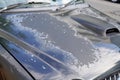 Grey car used peeling silver paint on grunge hood of old automobile Royalty Free Stock Photo