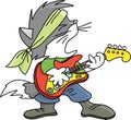 Grey cartoon cat playing electronic guitar and singing rock and roll vector Royalty Free Stock Photo