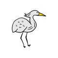 Grey cartoon heron animal hand drawn vector