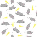 Grey cartoon mice with cheese pieces Royalty Free Stock Photo