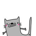 Grey cat apologizing sorry hand drawn illustration in cartoon style