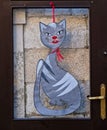 Grey Cat Caricature, Flat Hanging Figure