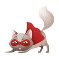 Grey Cat Superhero Character Wearing Red Cloak and Mask Growling Vector Illustration