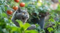 Grey Cat in Tomato Plants Royalty Free Stock Photo