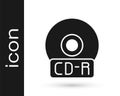 Grey CD or DVD disk icon isolated on white background. Compact disc sign. Vector Illustration Royalty Free Stock Photo