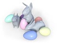 Grey Ceramic Easter Bunny With Colorful Pastel Eggs Illustration