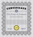 Grey Certificate or diploma template. Elegant design. With great quality guilloche pattern. Customizable, Easy to edit and