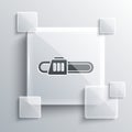 Grey Chainsaw icon isolated on grey background. Square glass panels. Vector Illustration