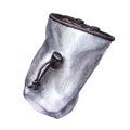 Grey chalk bag for rock climbing, bouldering. Watercolor illustration isolated on white background.
