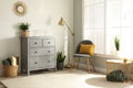 Grey chest of drawers in room interior